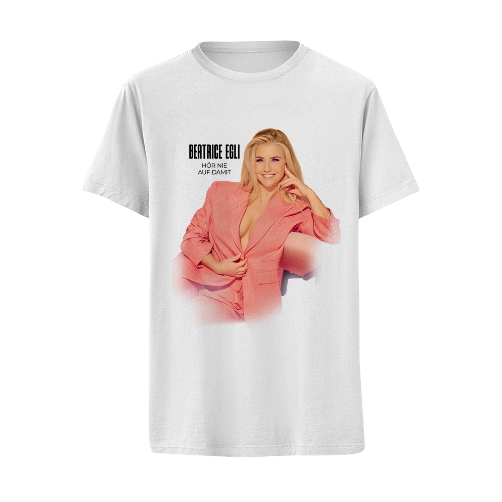 T-Shirt „Hör nie auf damit“ in Weiß
