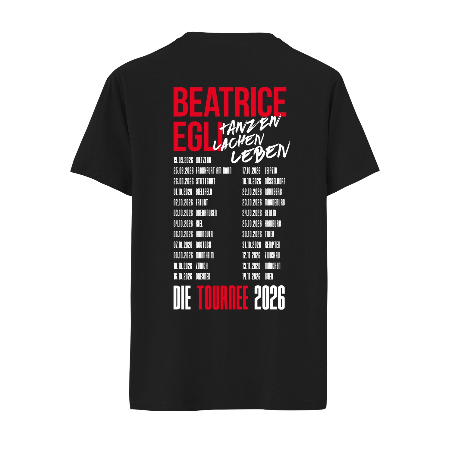 T-Shirt „Die Tournee 2026 – TANZEN LACHEN LEBEN“ in Schwarz