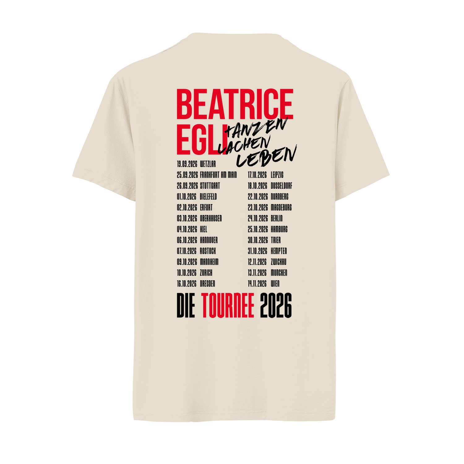 T-Shirt „Die Tournee 2026 – TANZEN LACHEN LEBEN“ in Beige